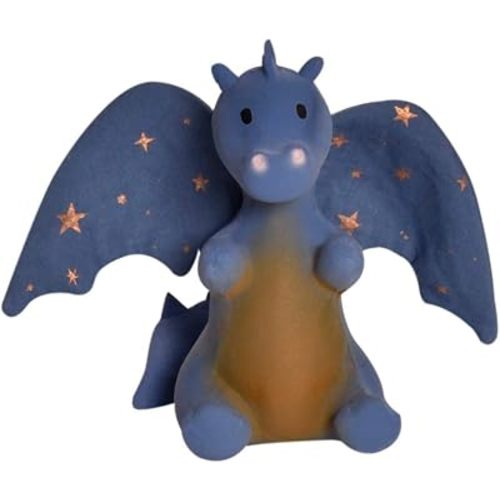Baby Midnight Dragon Rattle with Crinkle Wings – Fairytales Collection | GOLS-Certified Natural Rubber Teether & Sensory Toy | Hand-Painted, Non-Toxic, Eco-Friendly Baby Gift (0+ Months, 4.5 in)