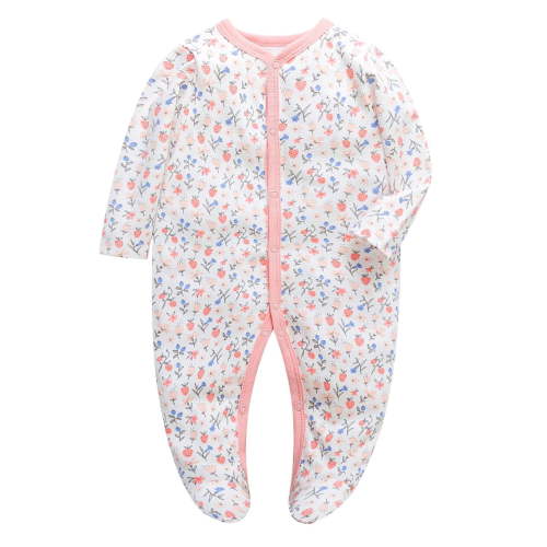 WIBACKER Newborn Baby Footed Pajamas 100% Cotton Infant Baby Snap Sleepers for Sleep and Play Footies 0-12 Months - Flowers