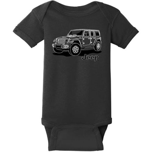 Jeep Wrangler Line Art Baby Romper – Infant Bodysuit Outfit – 100% Cotton – Screenprinted in Detroit