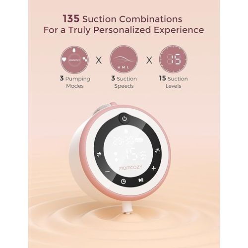 Momcozy Breast Pump V1 Pro Hospital-Grade, Hands-Free & Portable Wearable Pump, Upgraded Electric Pump with 3 Fine-Tuned Rhythms|15 Levels, Come with Leak-Proof DoubleFit Flange, Cozy Red.