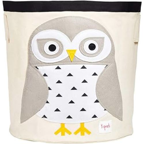 3 Sprouts Large Toy Storage Basket - Durable Kids & Baby Toy Bin with Handles for Toy Basket Storage, Round Hamper for Laundry in Nursery & Playroom, Snowy Owl