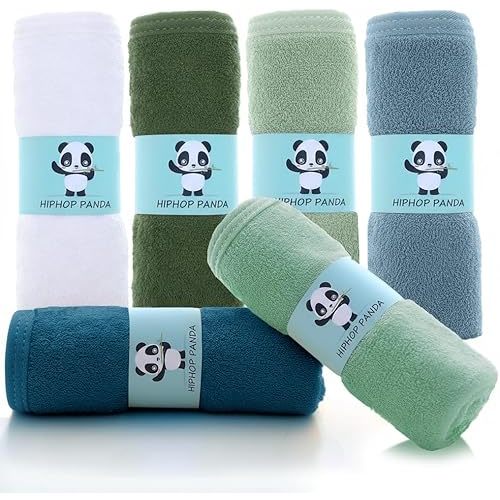 HIPHOP PANDA Baby Washcloths, Rayon Made from Bamboo - 2 Layer Ultra Soft Absorbent Newborn Bath Face Towel - Reusable Baby Wipes for Delicate Skin - Sage and Teal, 6 Pack