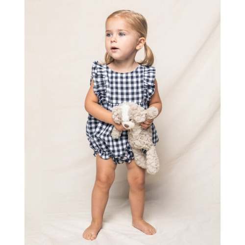 Ruffled Romper, Navy Gingham - Petite Plume | Maisonette