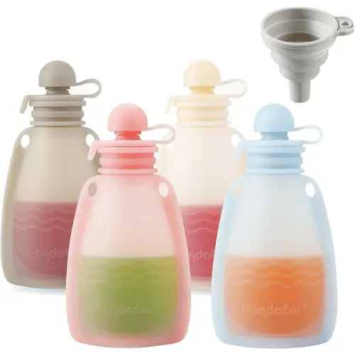 PandaEar Reusable Silicone Baby Food Pouches, 4 Pack Squeeze Pouches for Toddler Kids, BPA-Free Silicone Refillable Baby Food Storage, 5.5 oz