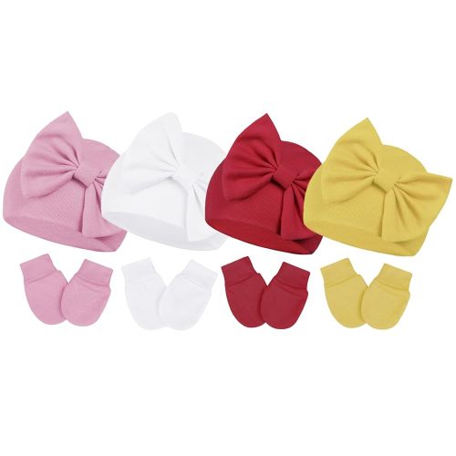 Century Star Newborn Girls Hats Baby Hat and Mitten Set Big Bow Knit Infant Headbands Winter Baby Hat for Girls