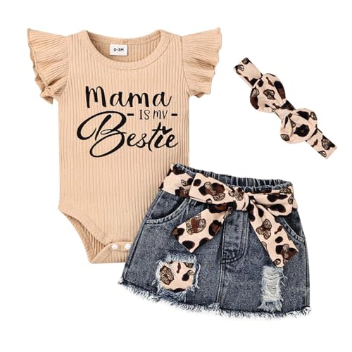 CETEPY Baby Girl Clothes Infant Romper Outfit Set with Denim Skirt 0-18M | Soft Cotton, Breathable Ruffle Romper + Denim Skirt, Snap Closures for Easy Changes, Daily Wear, Vacation, Machine Washable