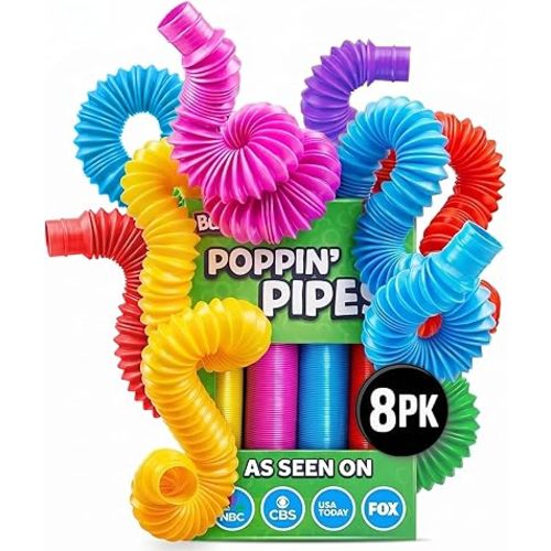 BUNMO Pop Tubes - Sensory Toys - Fidget Toys - Imaginative Play & Stimulating Creative Learning - Hours of Fun for Kids - Tons of Ways to Play - Non-Mouthable Toy 3+ - 8 Pack Large