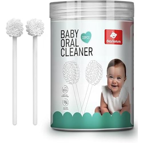 dearlomum Upgraded 32PCS Baby Tongue Cleaner, Disposable Newborn Toothbrush & Oral Cleaning Stick, Gauze Gum Cleaner for Infant Dental Care, 0–36 Months Baby Mouth Wipes