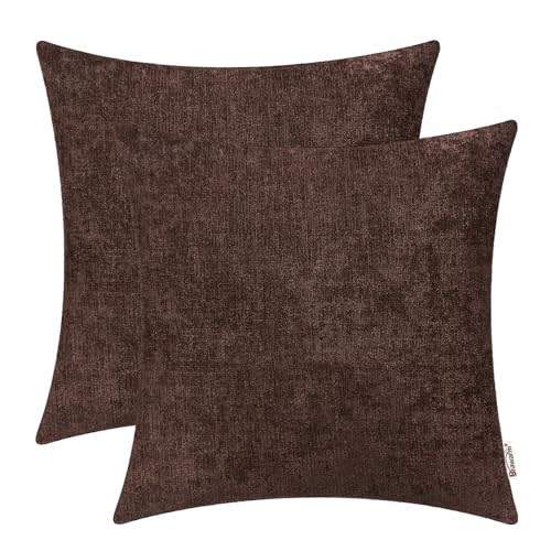 BRAWARM Throw Pillow Covers 22x22 Inches - Coffee Chenille Pillow Covers Pack of 2, Solid Dyed Soft Chenille Pillow Cases for Couch Sofa Bed Home Decoration