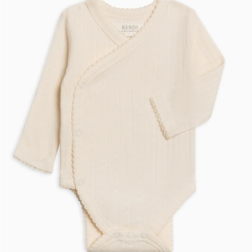 Hilda Brushed Back Pointelle Long Sleeve Kimono Bodysuit