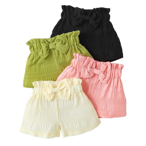 Twosya Baby Girl Shorts 4-Pack Soft Ruffled Elastic Waist Summer Shorts with Bow for 0-24 Months Toddler Infant Clothing