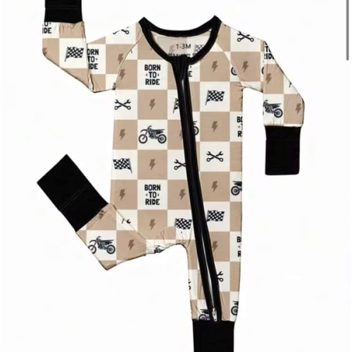 Baby Bamboo Fiber Zip-Up, Born To Ride Print Romper, All-Season Knit Fabric Skinny Fit With Zipper Detail, Boy Baby Clothes, Perfect For Outdoor | SHEIN USA