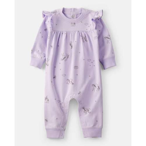 Baby Girl Unicorn Print Cotton Long-Sleeve Jumpsuit - Purple | Carter's