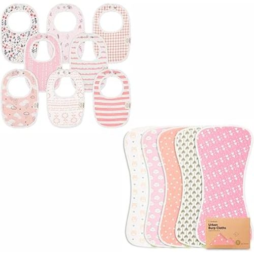 KeaBabies 8-Pack Baby Bibs for Girls & Boys and 5-Pack Burp Cloths for Baby Boys and Girls - Teething Baby Bibs for Boy, Girl - Ultra Absorbent Burping Cloth, Burp Clothes