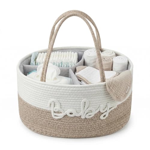 Diaper Caddy Organizer with Changeable Compartments, Newborn Essentials | Portable Nursery Storage Baby Basket with Handle for Changing Table, Stylish Newborn Baby Gift for Boys, Girls