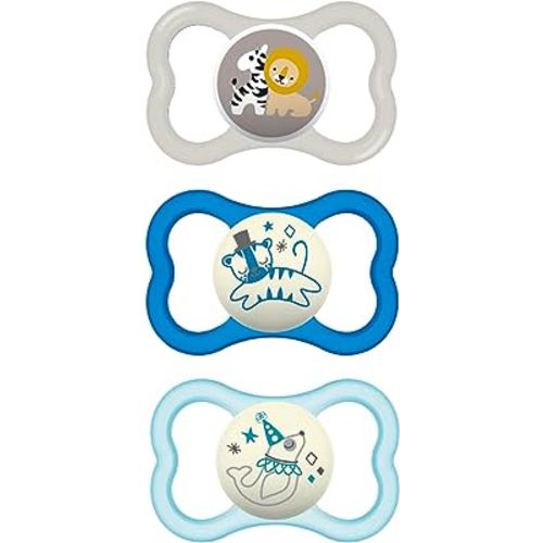 MAM Air Day & Night Baby Pacifier, for Sensitive Skin, Glows in The Dark, 3 Pack, 16+ Months, Boy