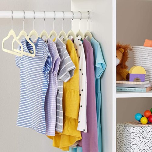 Amazon Basics Kids Velvet, Non-Slip Clothes Hangers, Beige - Pack of 50 - 50-Pack