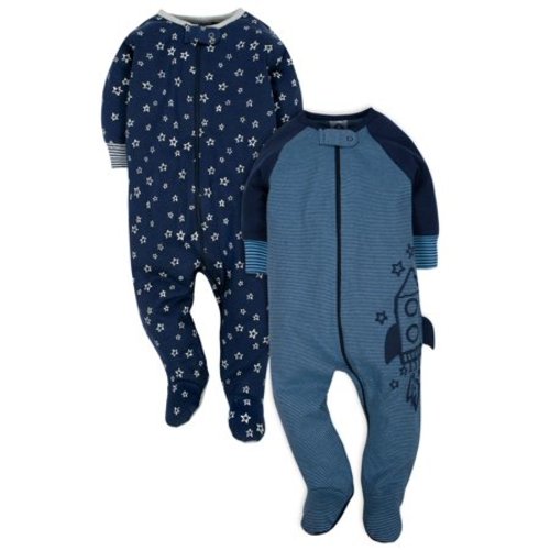 Gerber Organic cotton jersey sleep n' plays, 2pk (baby boy) - Blue - 0-3 Months
