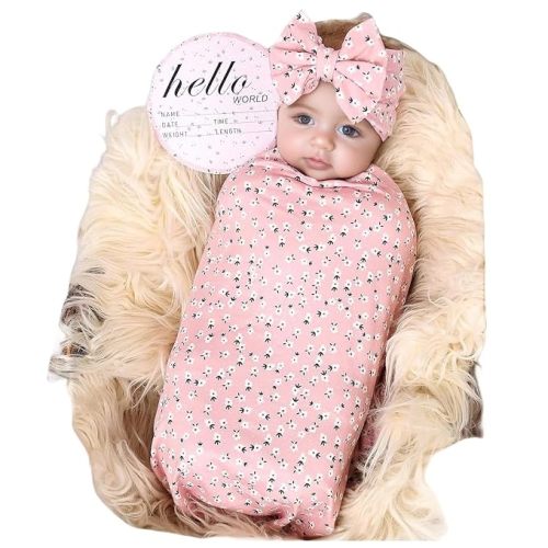 Galabloomer Newborn Receiving Blanket Headband Set Baby Flower Swaddle