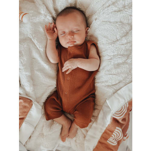 Organic Waffle Easy Romper, Caramel