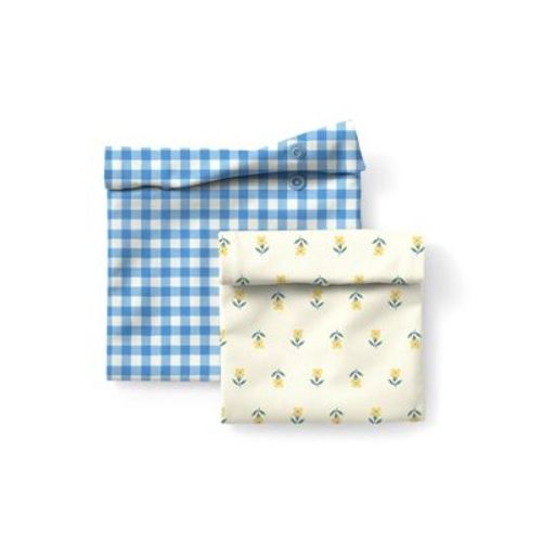 Esembly Snack + Sammy Pouches - Waterproof Reusable Food Storage Bags - Buds/Gingham