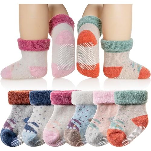 Eyean Baby Wool Grip Sock Soft Winter Warm Thick Non Slip Toddler Boy Girls Crew Socks For Children 6 Pairs