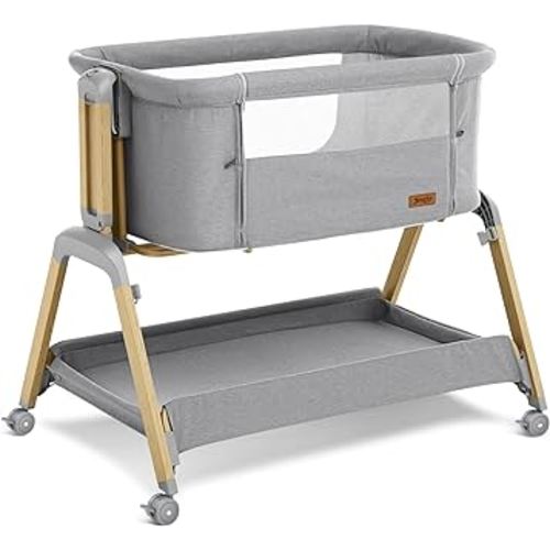 3 in 1 Baby Bassinet, Rocking Bassinets with Comfy Mattress and Wheels, Adjustable Height Bassinet Bedside Sleeper, Easy Folding Portable Crib for Newborn (Grey)