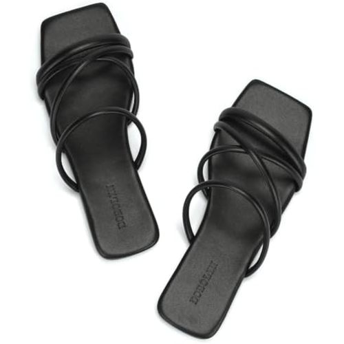 Women's Flat Sandals Strappy Square Open Toe Slide Sandals Dressy Comfortable Wide Feet Friendly