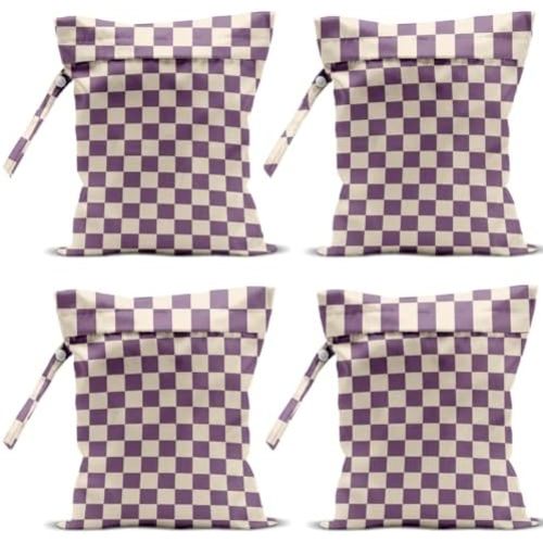 4 Pack Cute Wet Bag Waterproof Washable Reusable Wet Dry Bag for Swimsuit Clothes Cloth Diaper Travel Beach Pool Yoga Gym Birthday Party Camping Toiletries Travel Beach Essentials, Purple Checkered