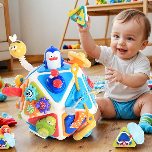 iYofe 20 in 1 Toddler Activity Cube, Montessori Learning Toy with Music, Sensory Educational Gift for 12-36 Months