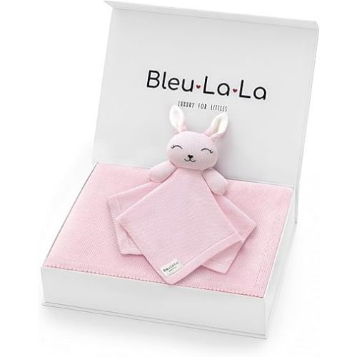 Baby Gift Set - Organic Cotton Newborn Blanket and Lovey Security Blanket Set, Thoughtful Baby Shower & New Baby Gift for Boys & Girls (Lovey - Bunny - Pink)