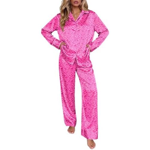 Ekouaer Silk Pajamas for Women Long Sleeve 2 Piece Lounge Set Fall Pjs