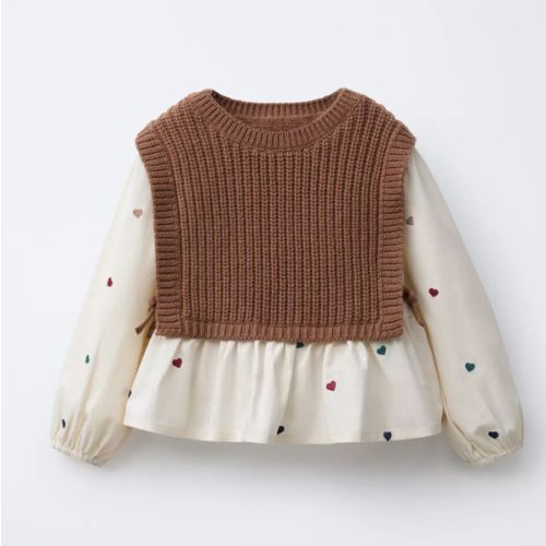 EMBROIDERED HEART SHIRT WITH KNIT VEST - taupe brown | ZARA United States