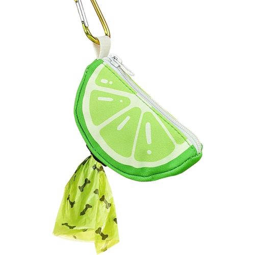 Dog Poop Bag Holder for Leash with Carabiner, Lime, Medium