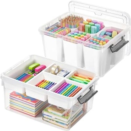 Citylife 17QT 2Packs Clear Craft Organizers and Storage Bins with Lids