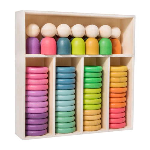 lionlar Montessori Toys Educational Toy Circular Building Blocks Wooden Rainbow Stacking - Walmart.ca