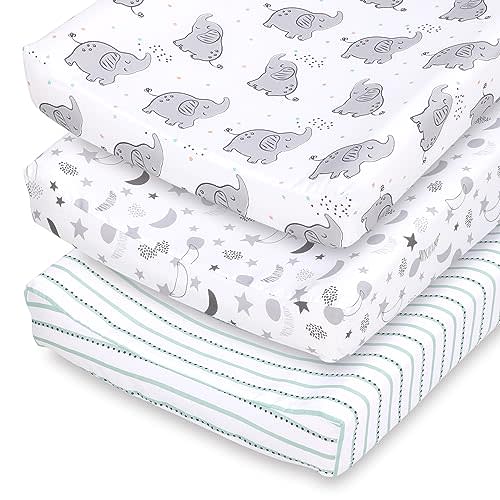 The Peanutshell Baby Girl or Boy Changing Pad Covers Set of 3 - Ultra Soft Baby Cover - Fits Standard Changing Table Pads, Durable, Machine Washable Sheets - Celestial Elephant