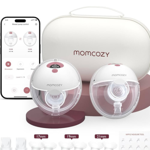 Momcozy BP380 Lot de 2 tire-lait électriques mains libres avec contrôle par application 3 modes et 9 niveaux d'aspiration, pompe électrique portable - 24 mm, rouge coazy