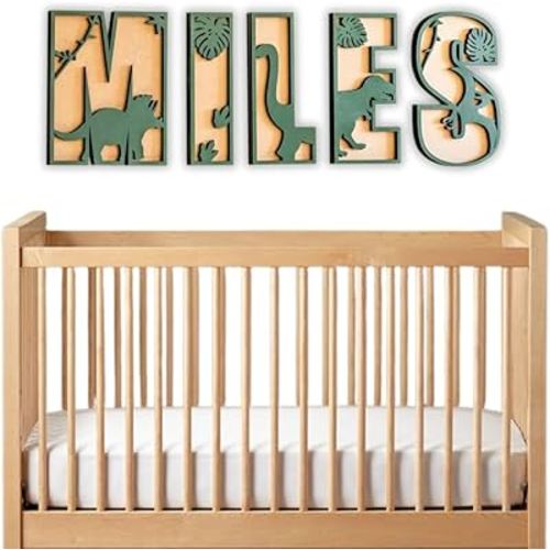 Personalized Wooden Name Sign - Custom Baby Name Signs for Nursery & Kids Room, Baby Announcement Sign, Wall Name Signs Personalized, Round Wooden Letters for Nursery Decor (Dinosaur)