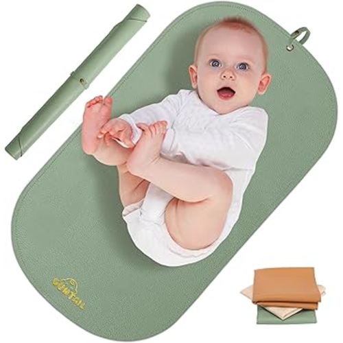 Portable Baby Diaper Changing Mat,Soft Faux Leather, Wipeable & Easy to Clean,for Home or Travel, Waterproof, with Storage Strap,Easily Put into Diaper Bag,30 x 17 in (Sage Green)