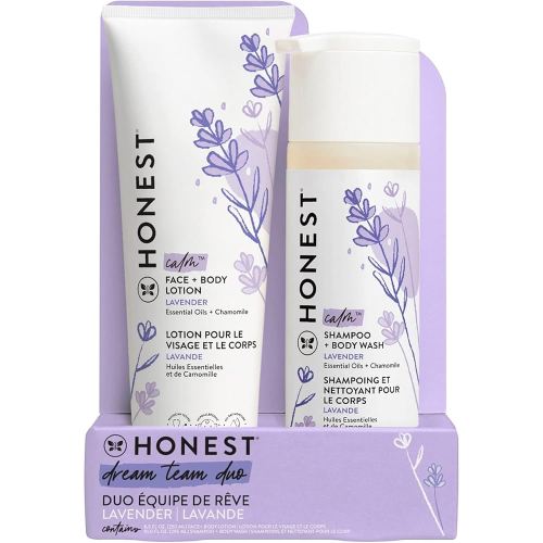 The Honest Company 2-in-1 Cleansing Shampoo and Body Wash Face Lotion Bundle, Gentle for Baby, Naturally Derived, Lavender Calm, 18.5 fl oz