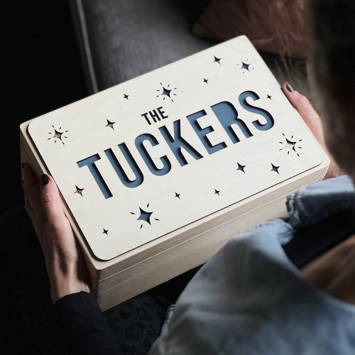 Wooden Family Name Keepsake Box  | Laser Cut Wooden Box |  Christmas Eve Box | Int Shipping