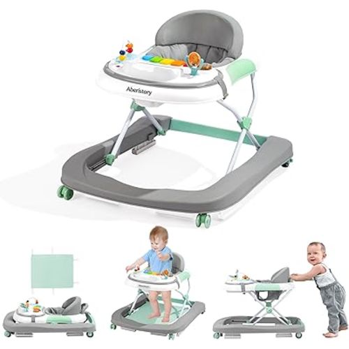 Time Followers® Baby Walker Foldable 3 in 1 with Extra-Large Music Disc Adjustable Heights, Baby Walkers and Activity Center with Wheels Portable Anti-Rollover for Boys Girls Babies 6-18 Months