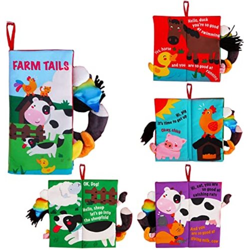 beiens Baby Books Toys, Touch and Feel Crinkle Cloth Books for Babies, Infants & Toddler, Early Development Interactive Car & Stroller Soft Toys for Boys & Girls (Farm Tails-1 Book)