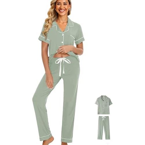 Womens Pajamas Set 3Pcs Pajama Sets Soft Sleepwear XS-XXL Button Down Lounge Sets Nightwear Long Pants Pjs Sets