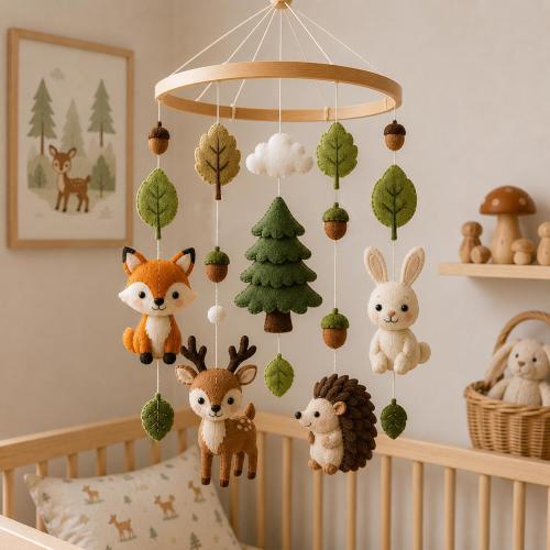 Personalized Woodland Crib Mobile, Felt Forest Animal Baby Mobile, Neutral Nursery Gift