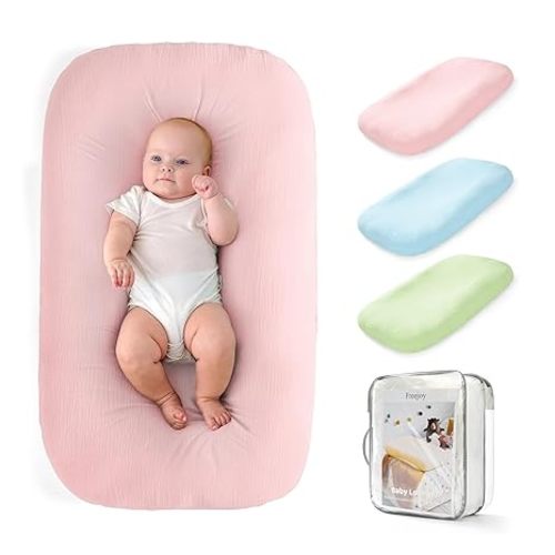 Freejoy Baby Lounger for Newborn, Portable Baby Nest, Soft Cotton Breathable Washable Infant Lounger for Home and Travel (Pink)