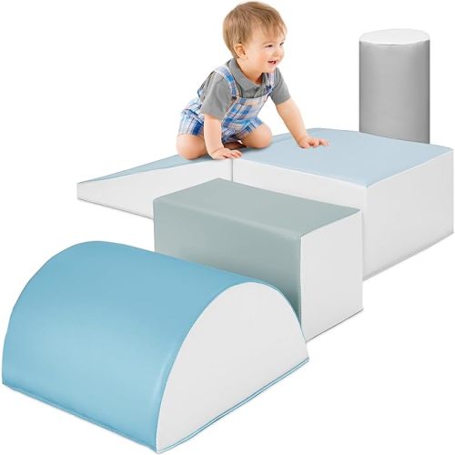 Best Choice Products Soft Foam Climbing Blocks for Toddlers & Babies, 5-Piece Soft Play Climber Set, Crawl & Climb Activity Playset, Toddler Climbing Toys for Indoor Playground - Blue
