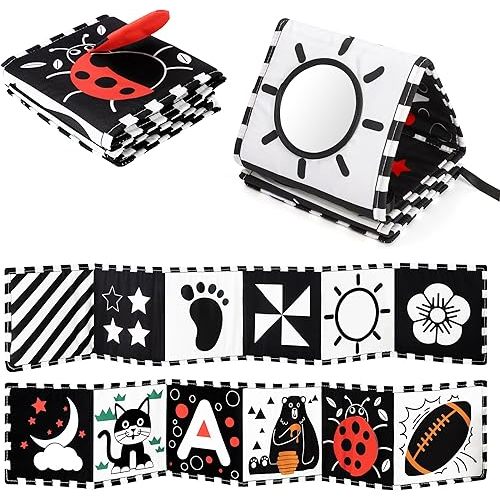URMYWO Black and White Baby Toys, Tummy Time High Contrast Newborn Toys 0-3 Months, Soft Baby Book, Visual Stimulation Montessori Sensory Infant Toys 0-6-12 Months, Shower Gift for Boys Girls