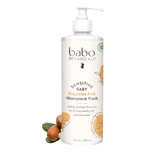 Babo Botanicals Sensitive Baby Fragrance-Free 2-in-1 Shampoo & Wash - Shea Butter, Calendula & Aloe Vera - EWG Verified - Cruelty-Free - Vegan - Pediatrician Tested - For Babies & Kids
